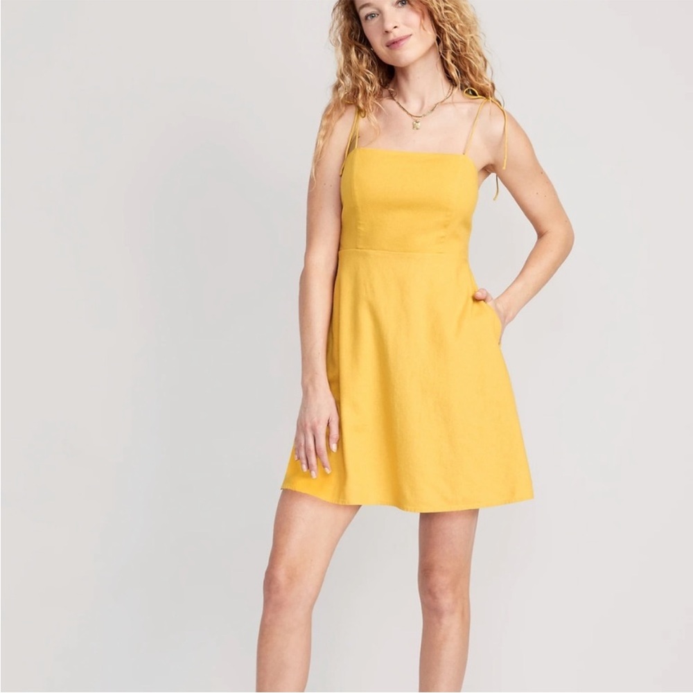 Old Navy Fit & Flare Tie-Strap Linen-Blend Mini Dress